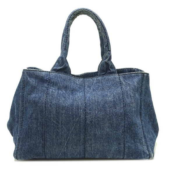 Prada Denim Tote Bag Blue Canapa MM - Picture 1 of 10